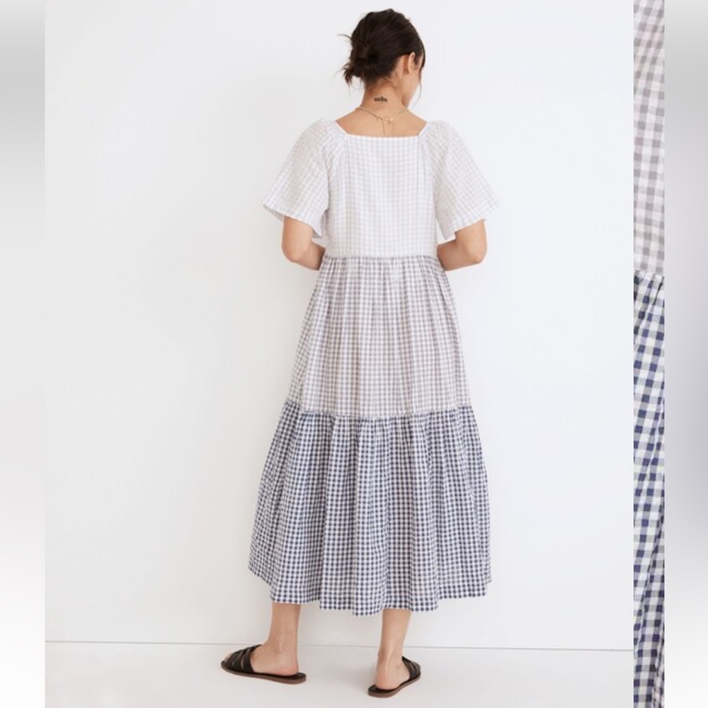 Madewell Patchwork Gingham Button-Front Tiered Mi… - image 4